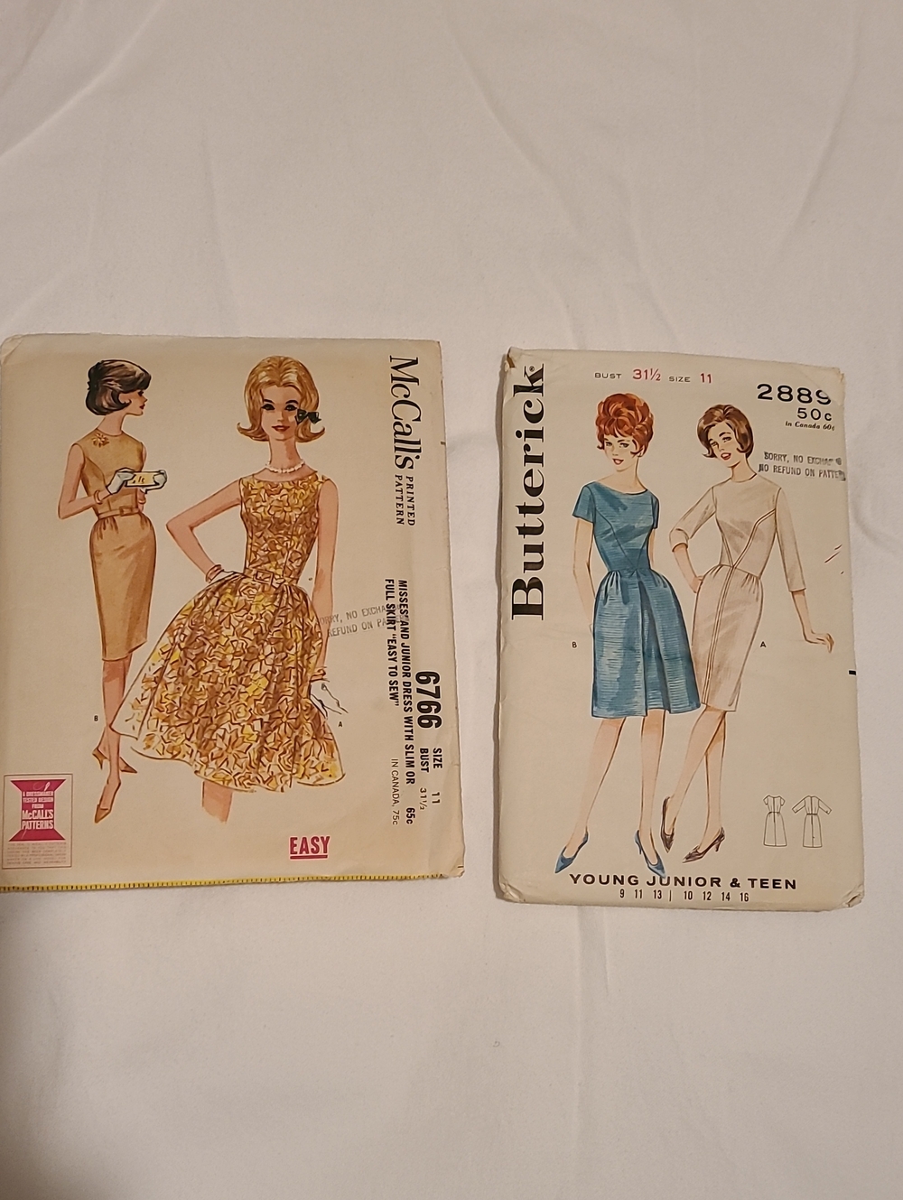 Butterick 2889 And McCalls 6766 Dress Patterns Vintage Size 11 Misses Junior